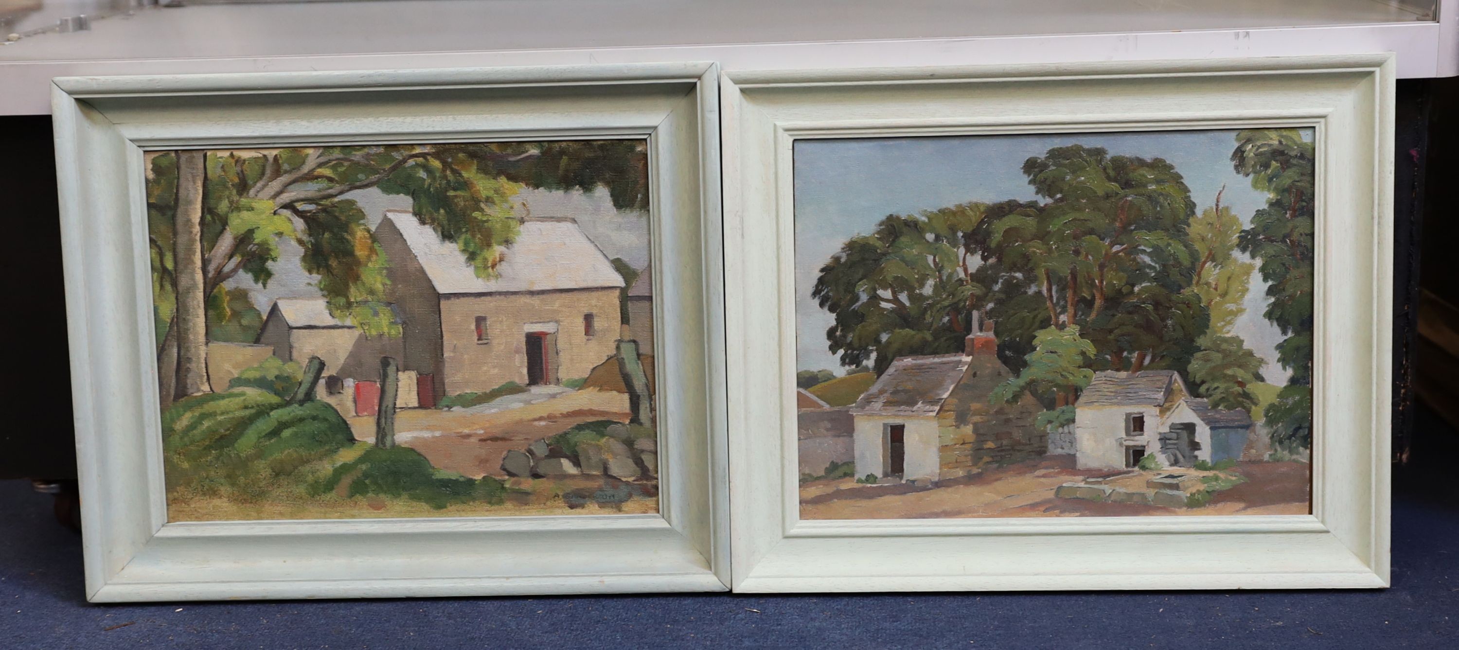 Archibald Sanderson (1900-1971), Farm Buildings, Dyfed and Pembrokeshire, pair of oils on canvas board, 29 x 39cm